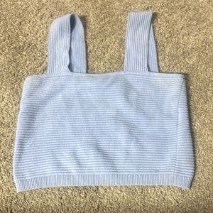 Light Blue Ribbed Knit Women's Top